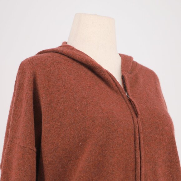 WRAP LONDON Cashmere Organic Cotton Zip-Up Hoodie Merlot Chilli Size US 14 - Picture 4 of 9